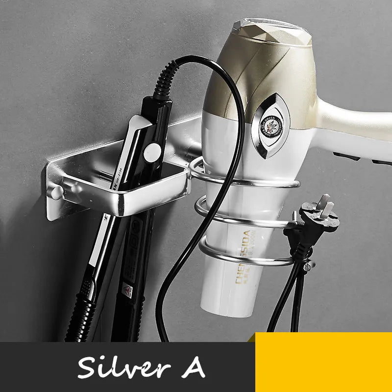 Wall-Mounted Black Hair Dryer & Straightener Holder