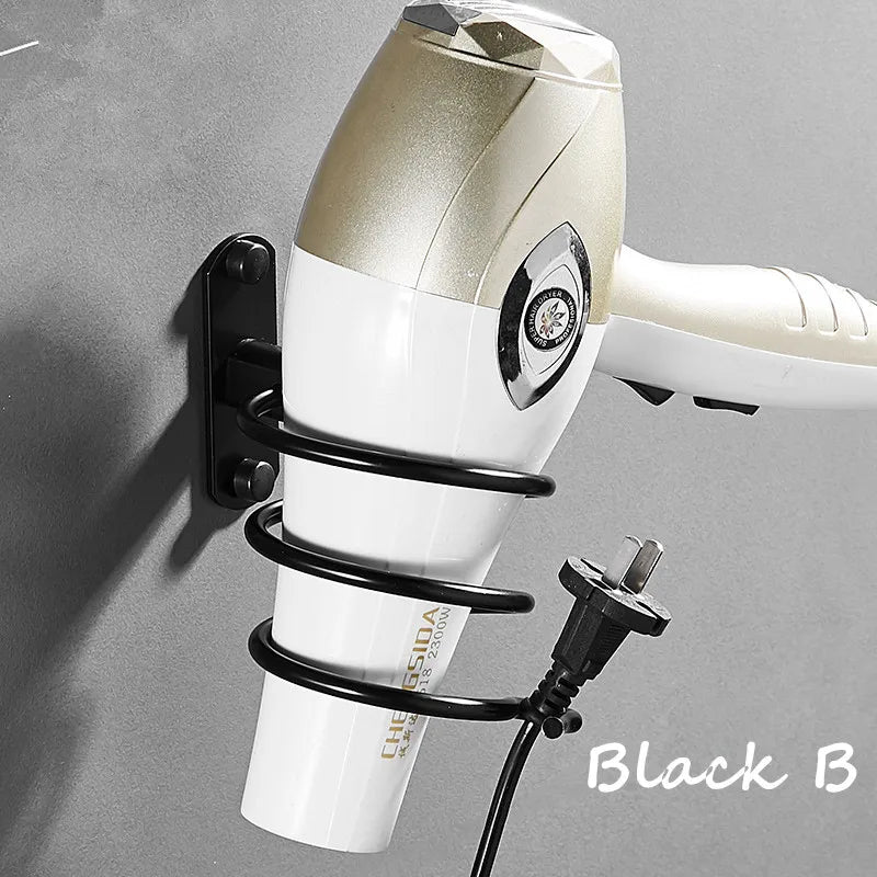 Wall-Mounted Black Hair Dryer & Straightener Holder