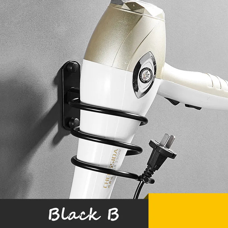 Wall-Mounted Black Hair Dryer & Straightener Holder