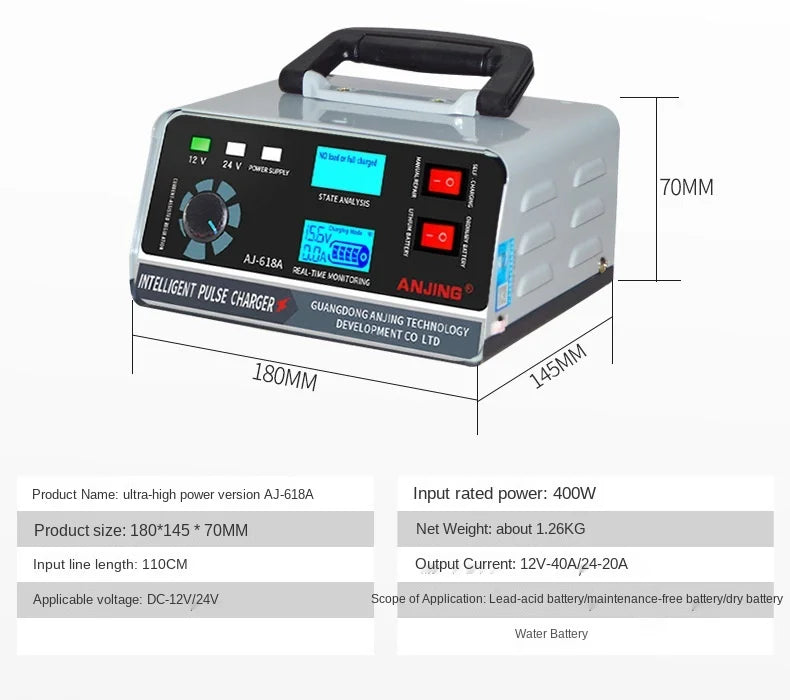 Trickle & Pulse Battery Charger for Car, SUV, Truck & Boat