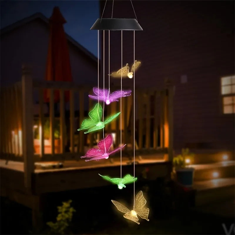 Solar-Powered LED Butterfly Wind Chimes