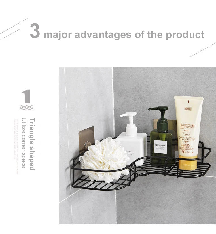 Iron Triangle Corner Rack – Durable Kitchen & Bathroom Storage