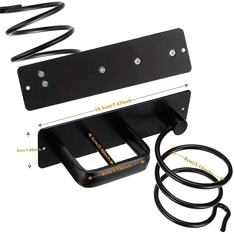 Wall-Mounted Black Hair Dryer & Straightener Holder