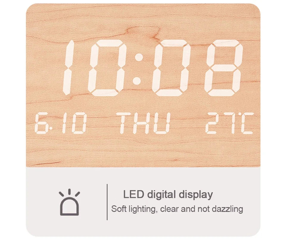 LED Digital Wall Clock with Temperature & Date Display
