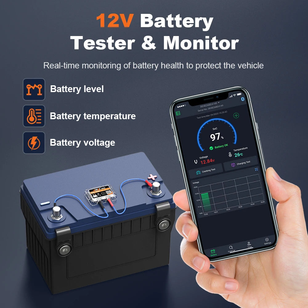 Wireless Battery Health Tester with App for Android & iOS