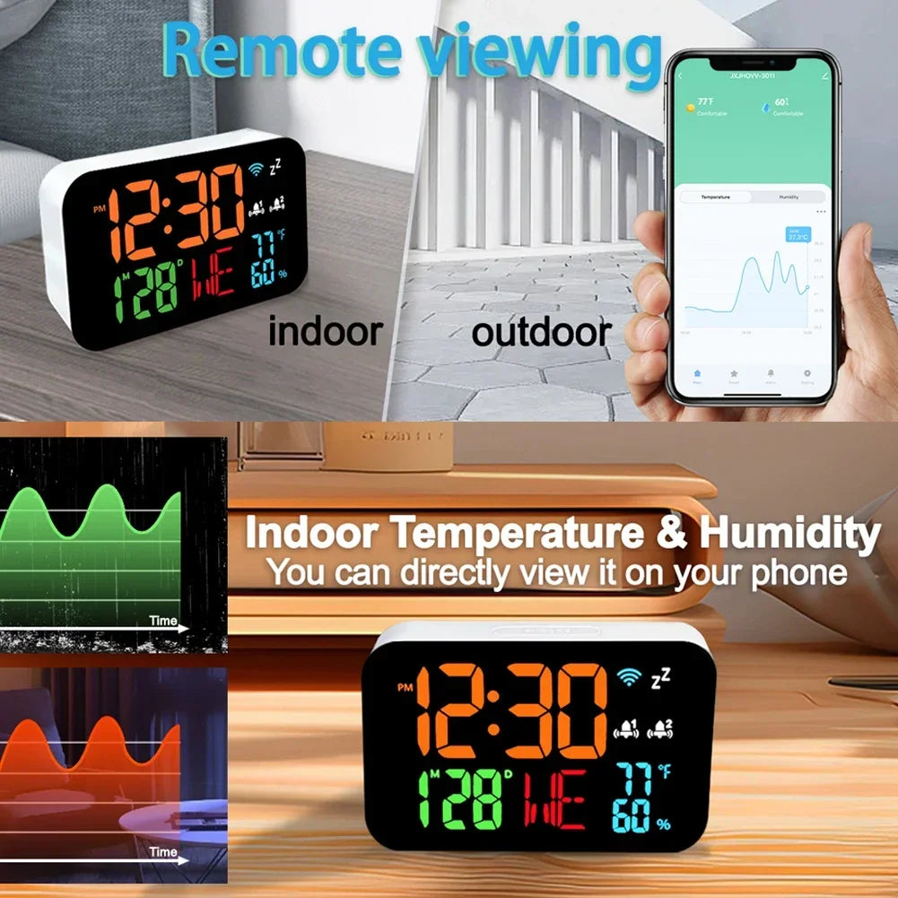 WiFi LED Desktop Clock with Thermometer & Hygrometer