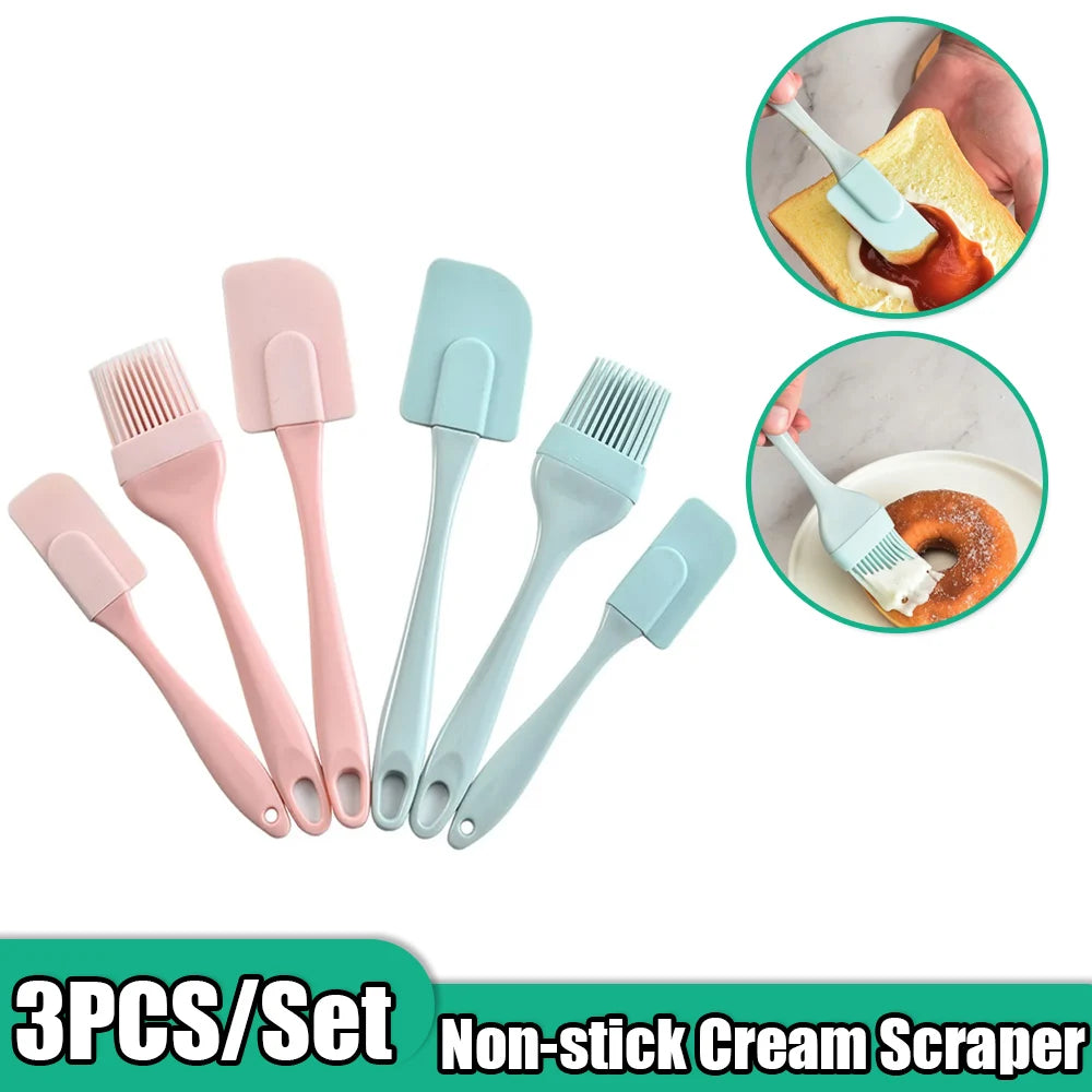 3pcs Non-Stick Silicone Spatula & Oil Brush Set