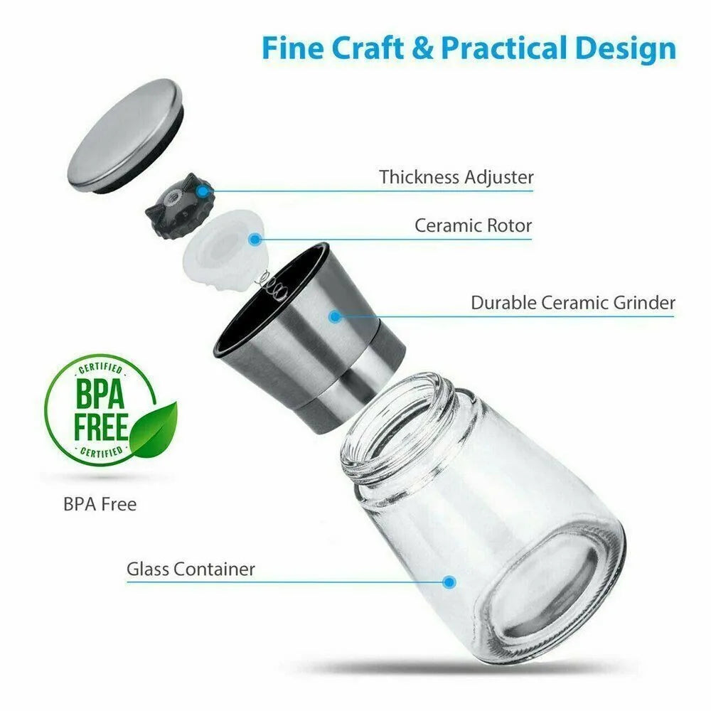 180/200ML Pepper Grinder Stainless Steel Glass Spice Bottle