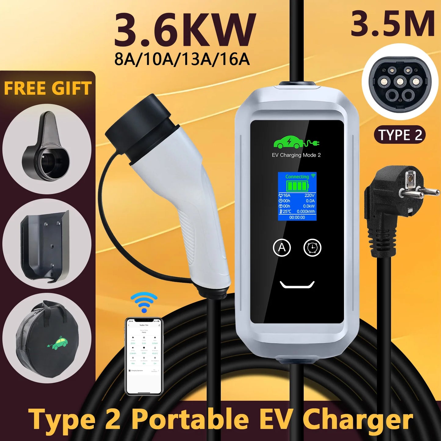 16A 1-Phase EV Charging Box with 3.5m Cable