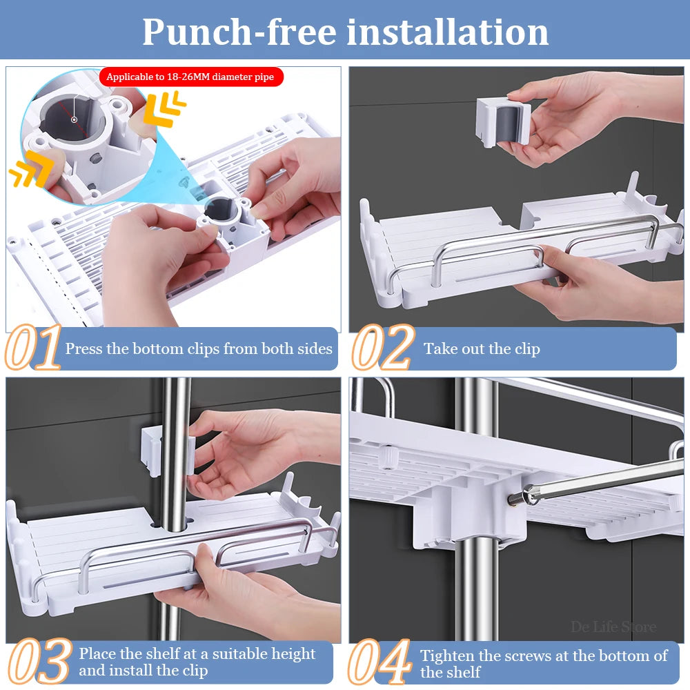 Extendable Drill-Free Shower Shelf – Bathroom Storage Holder
