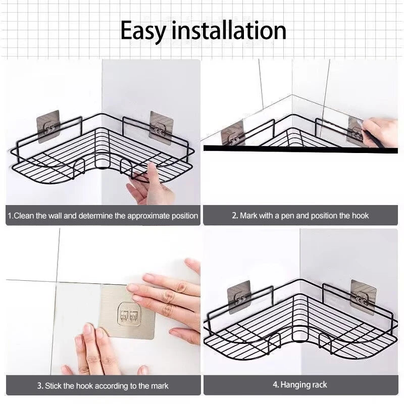 Iron Triangle Corner Rack – Durable Kitchen & Bathroom Storage