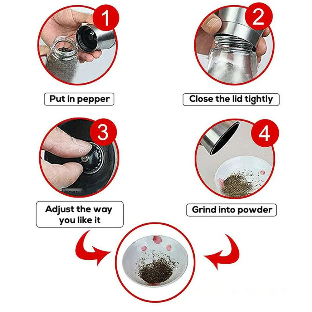 180/200ML Pepper Grinder Stainless Steel Glass Spice Bottle