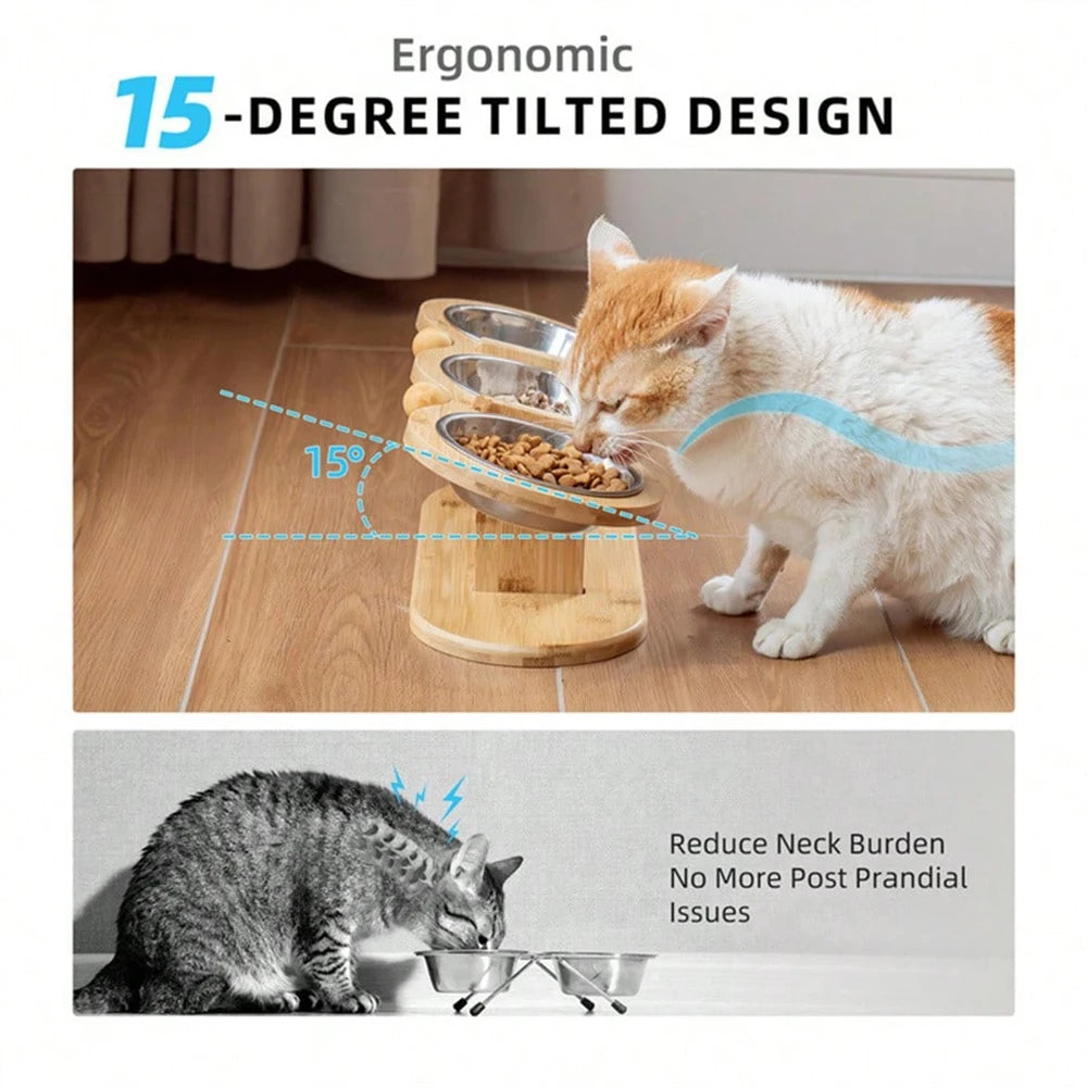3-in-1 Design – Food + water in one stand