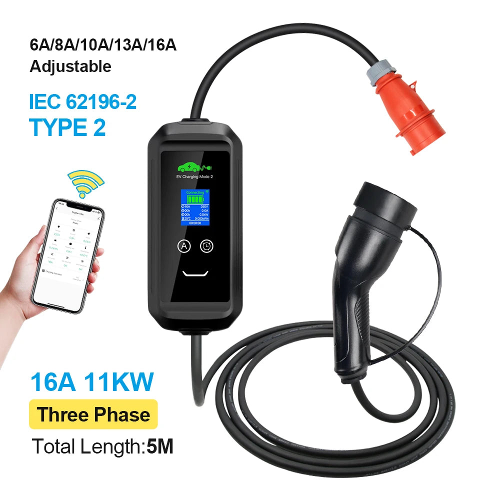 16A 3-Phase EVSE Charger with Wi-Fi & Bluetooth