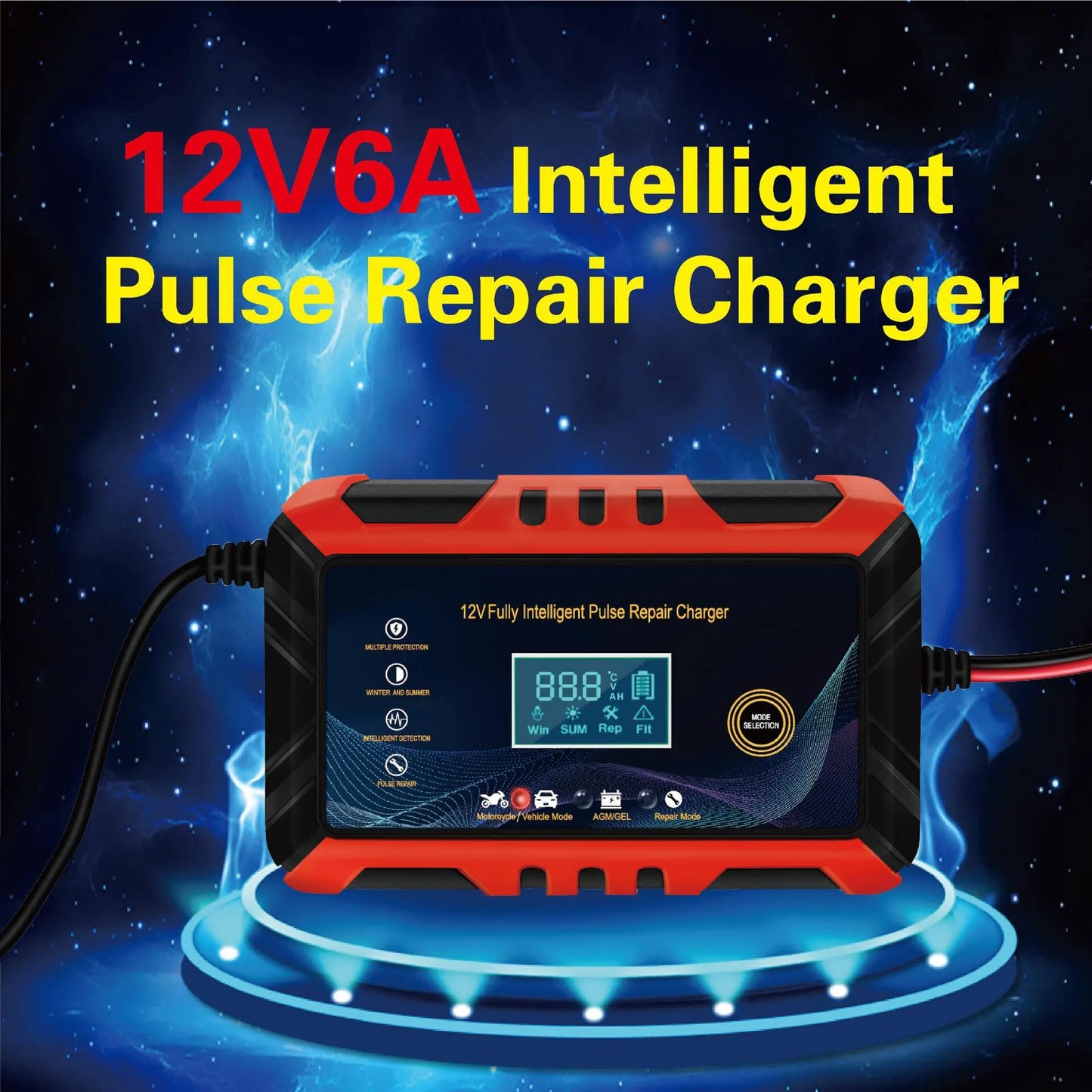 LCD Car Battery Charger with Pulse Repair