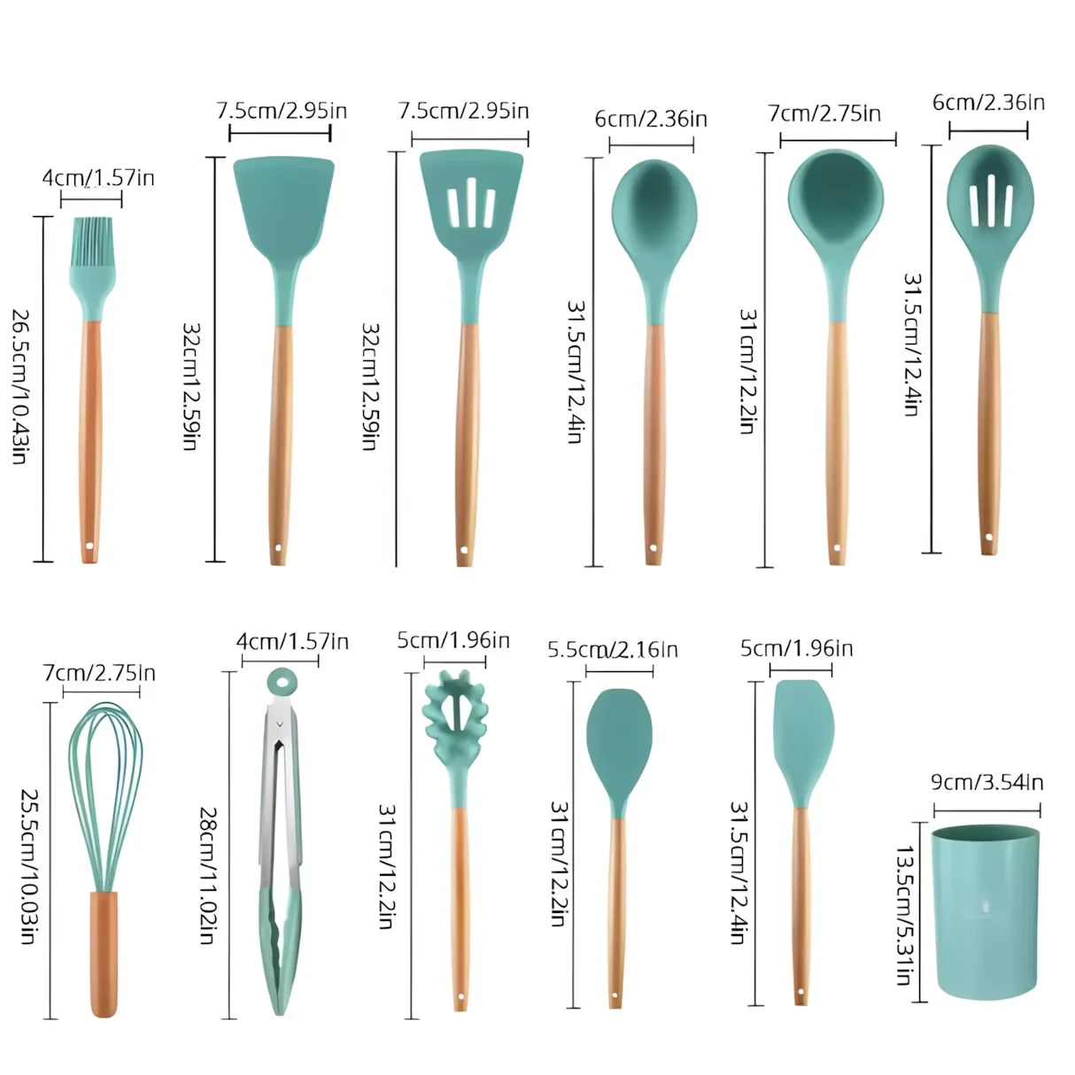 12Pcs Wooden Handle Silicone Kitchen Utensils Set