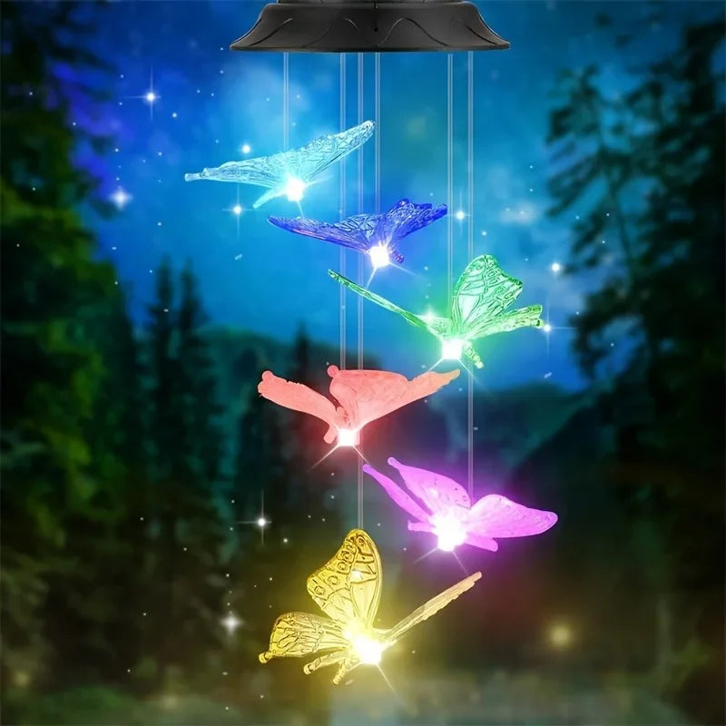 Solar-Powered LED Butterfly Wind Chimes