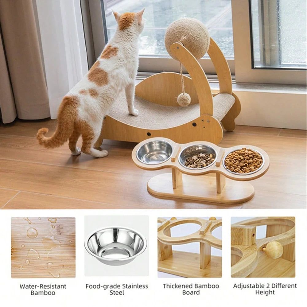 3-in-1 Design – Food + water in one stand