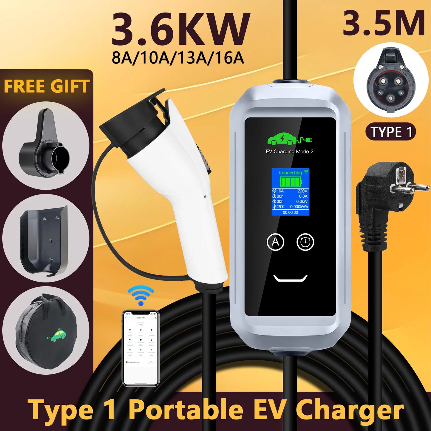 16A 1-Phase EV Charging Box with 3.5m Cable