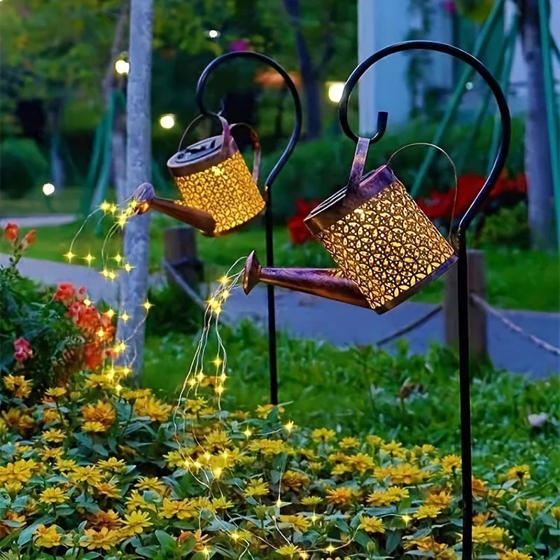 Retro Metal Solar Lantern & Watering Can Light