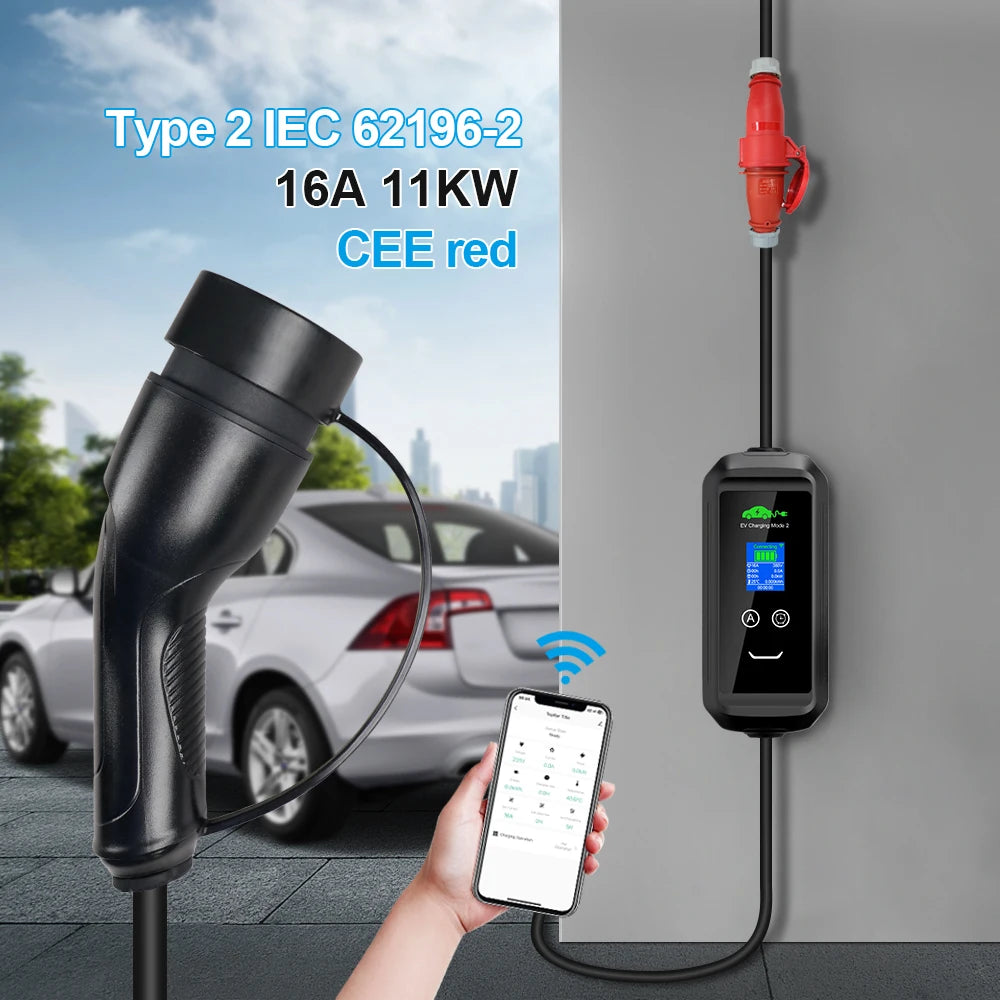 16A 3-Phase EVSE Charger with Wi-Fi & Bluetooth