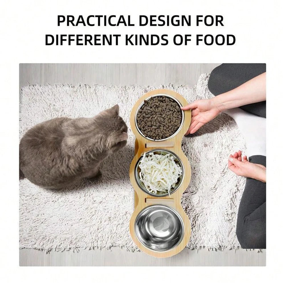 3-in-1 Design – Food + water in one stand