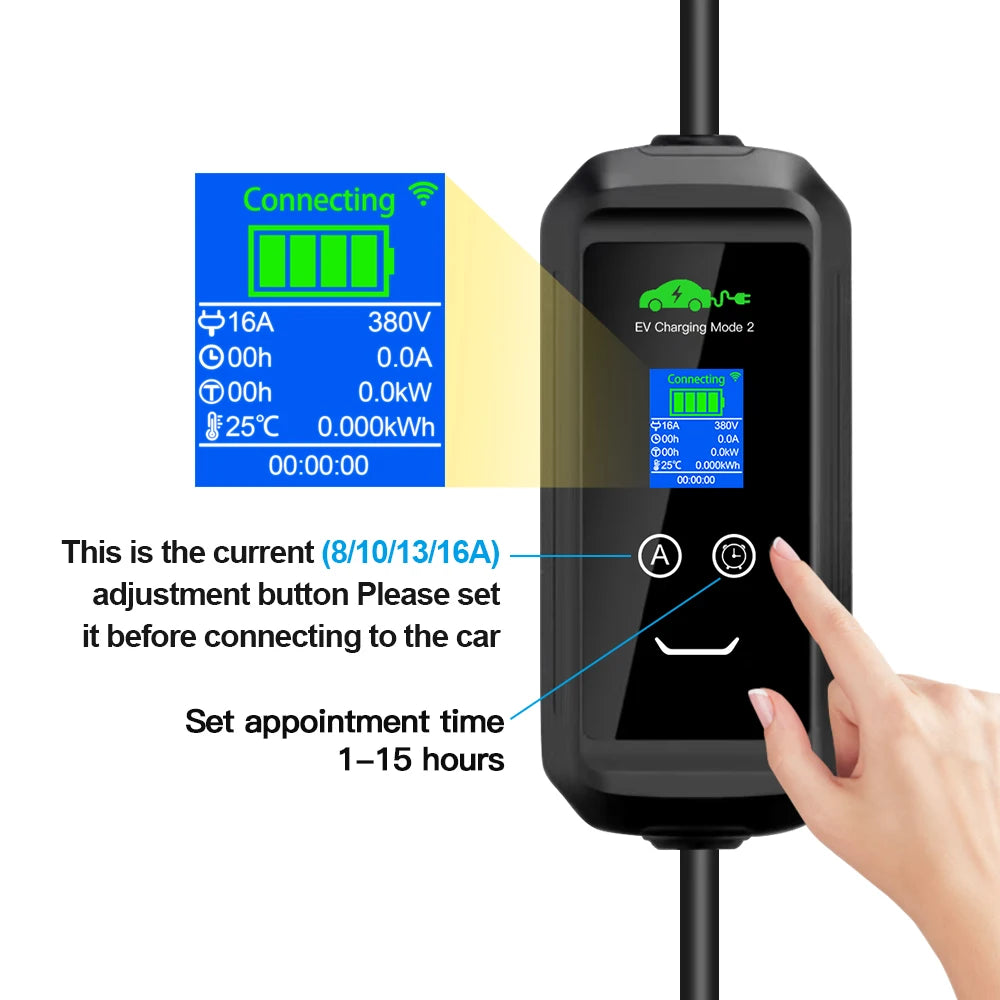 16A 3-Phase EVSE Charger with Wi-Fi & Bluetooth
