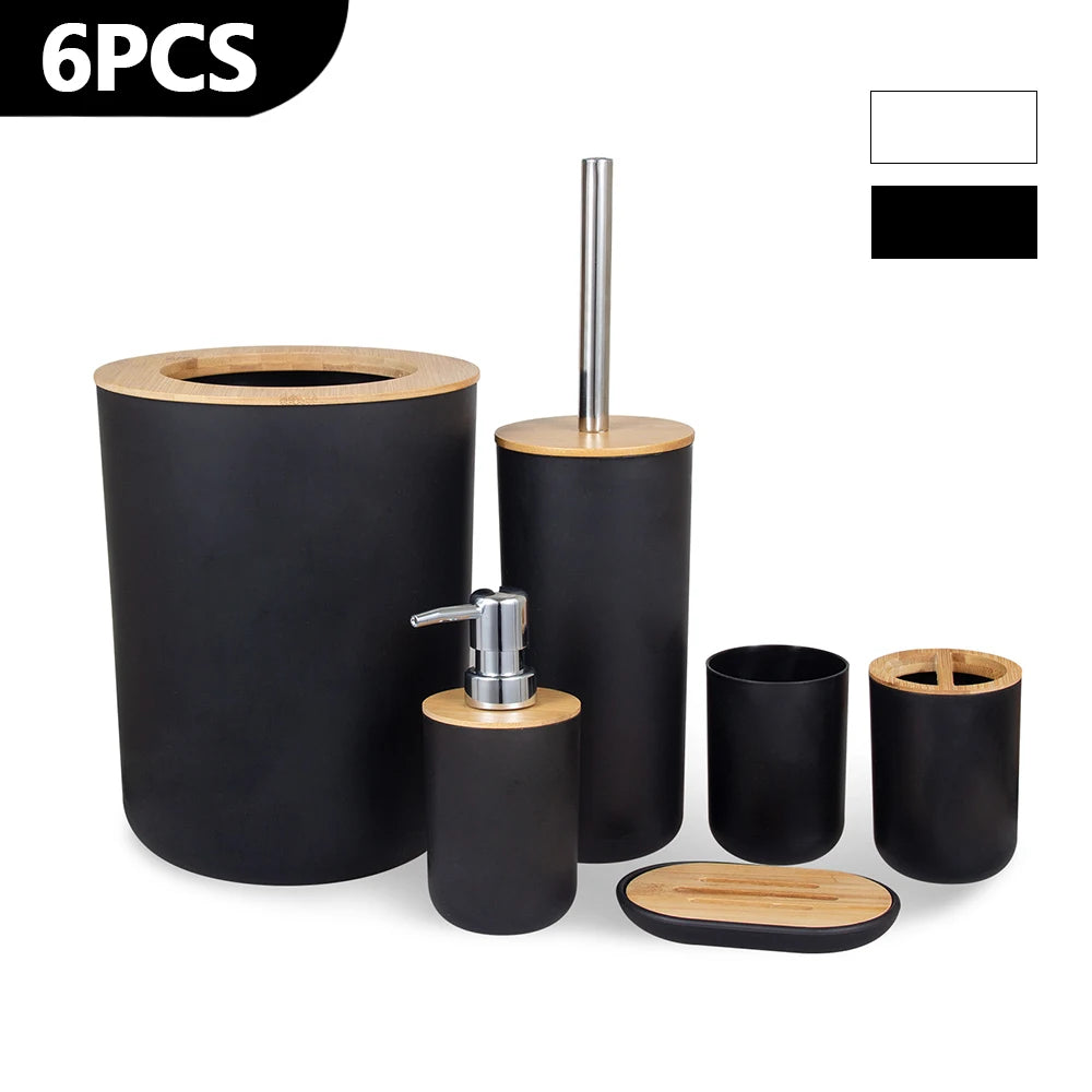 6-Piece Bamboo & Plastic Bathroom Storage Set
