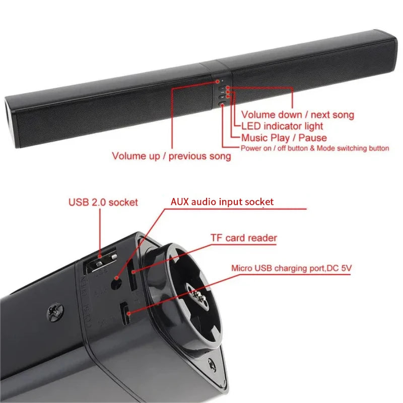 Powerful Wireless Soundbar with Subwoofer for TV & PC