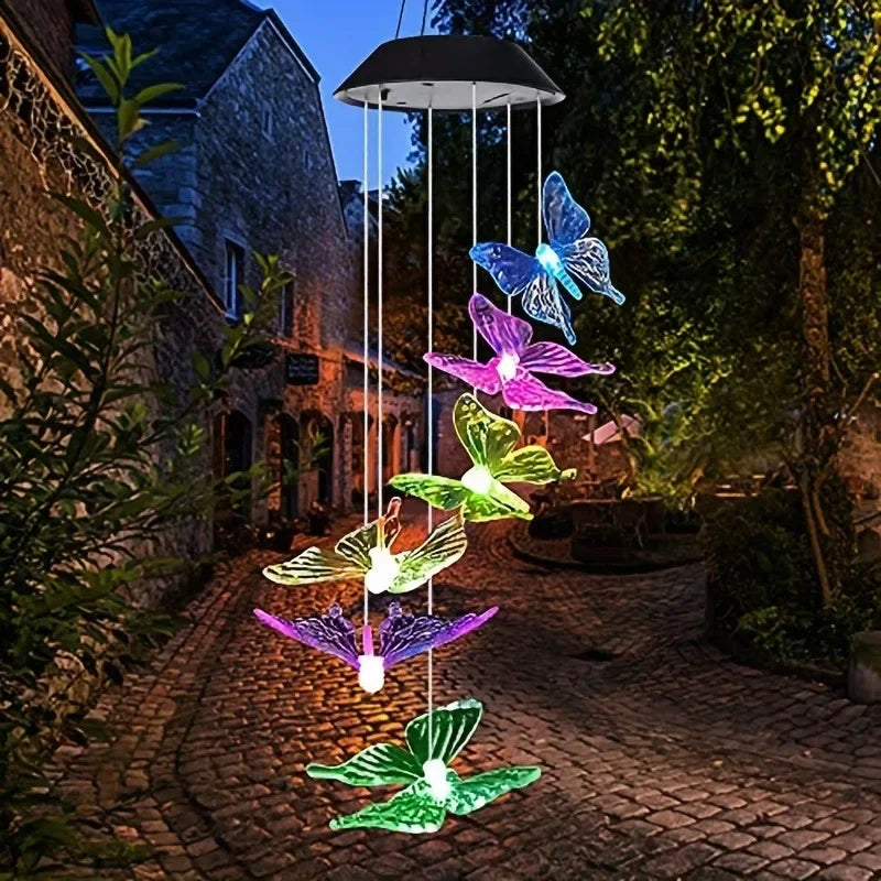 Solar-Powered LED Butterfly Wind Chimes