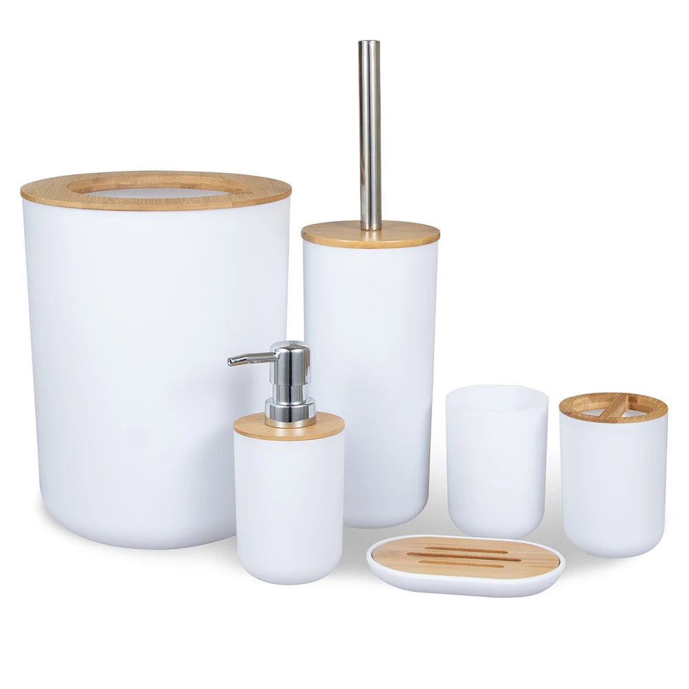 6-Piece Bamboo & Plastic Bathroom Storage Set