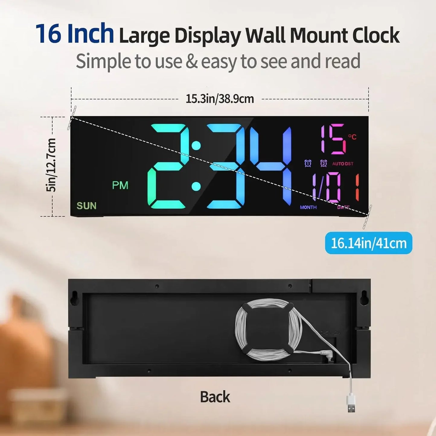16.2" Large Digital Wall Clock
