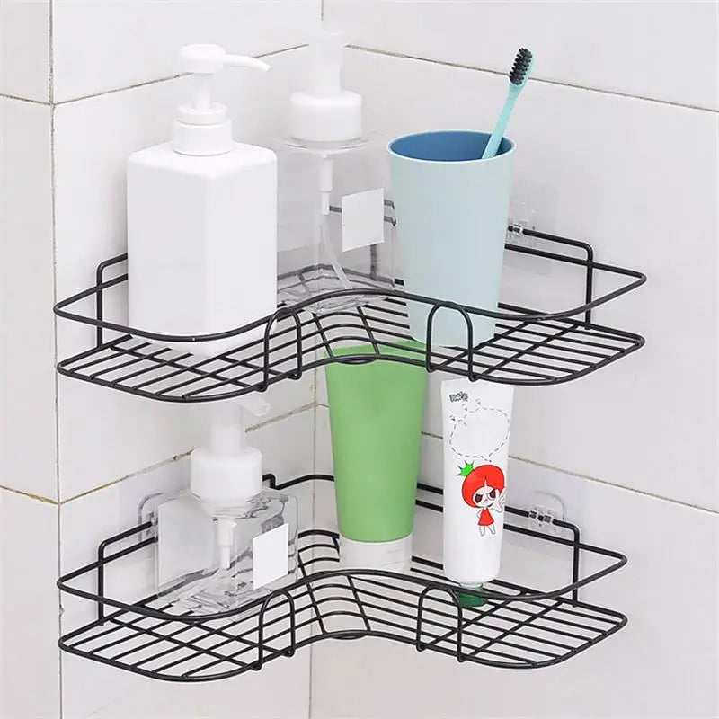 Iron Triangle Corner Rack – Durable Kitchen & Bathroom Storage