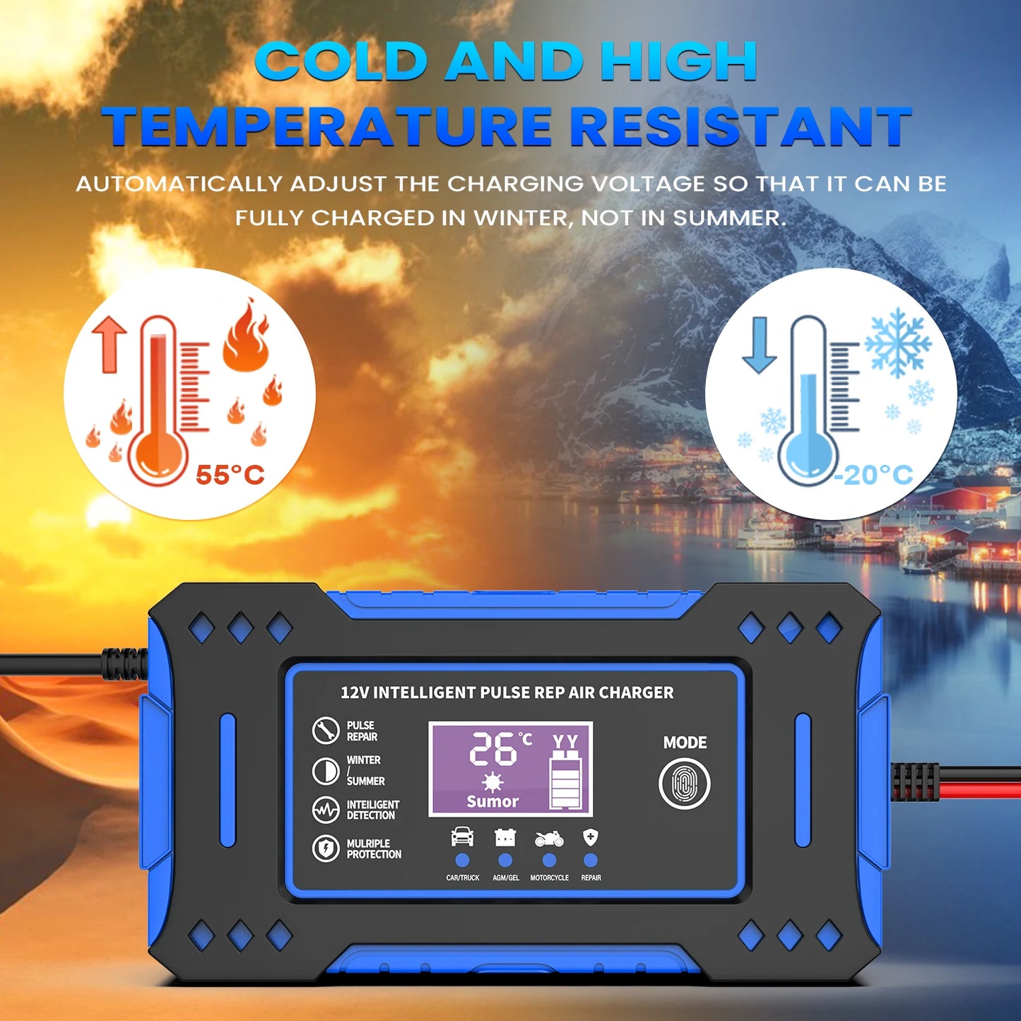 LCD Battery Charger with Repair Function for Lead-Acid Batteries
