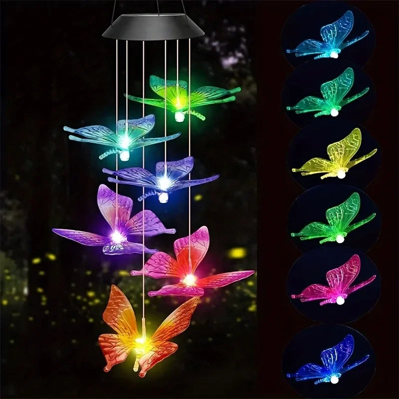 Solar-Powered LED Butterfly Wind Chimes