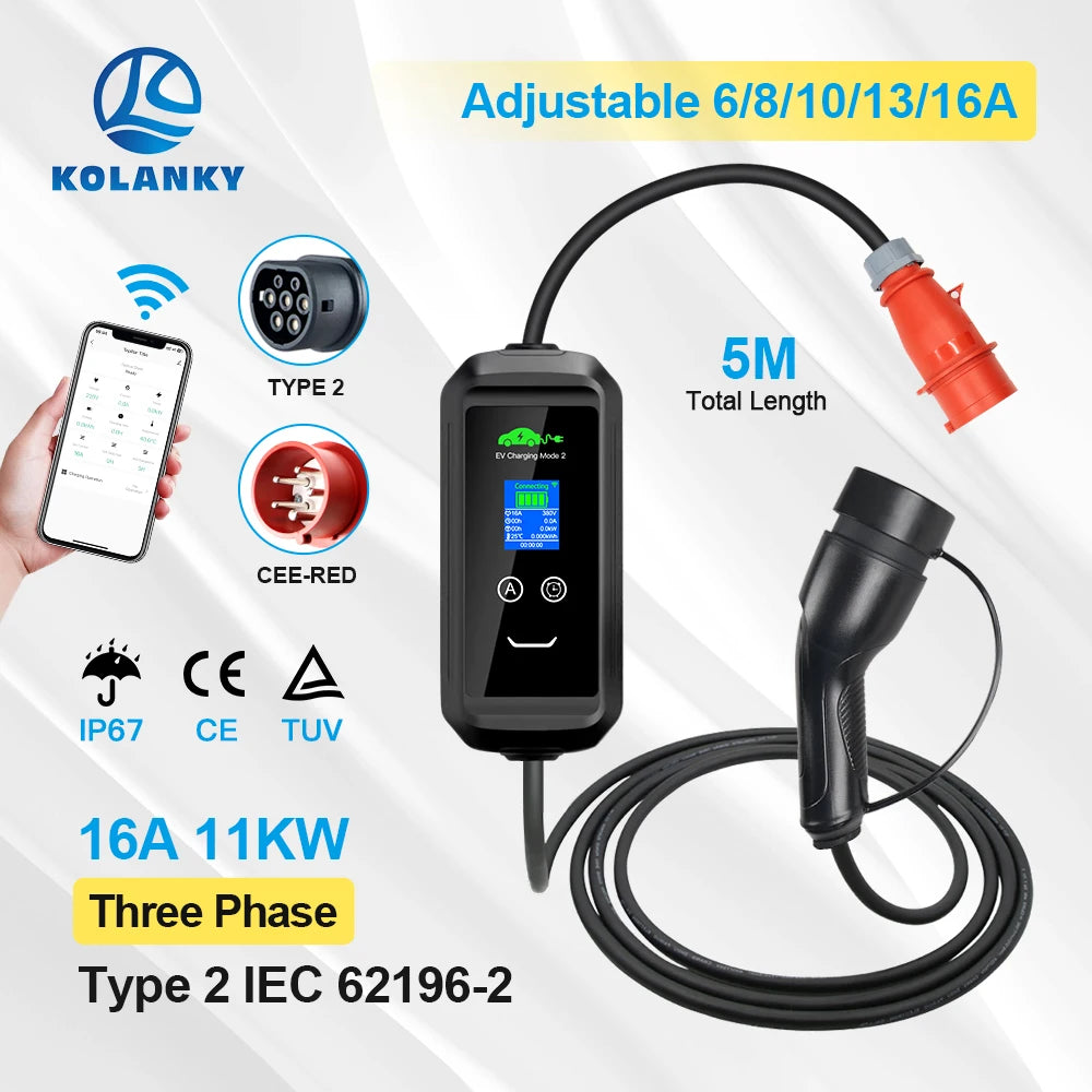 16A 3-Phase EVSE Charger with Wi-Fi & Bluetooth