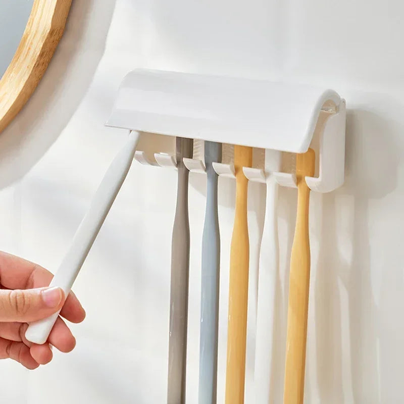 Six-Hole Adhesive Toothbrush Holder – Detachable & Washable