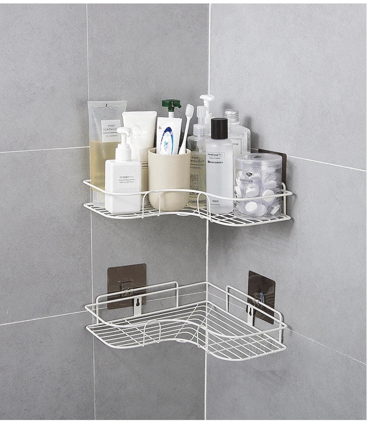 Iron Triangle Corner Rack – Durable Kitchen & Bathroom Storage