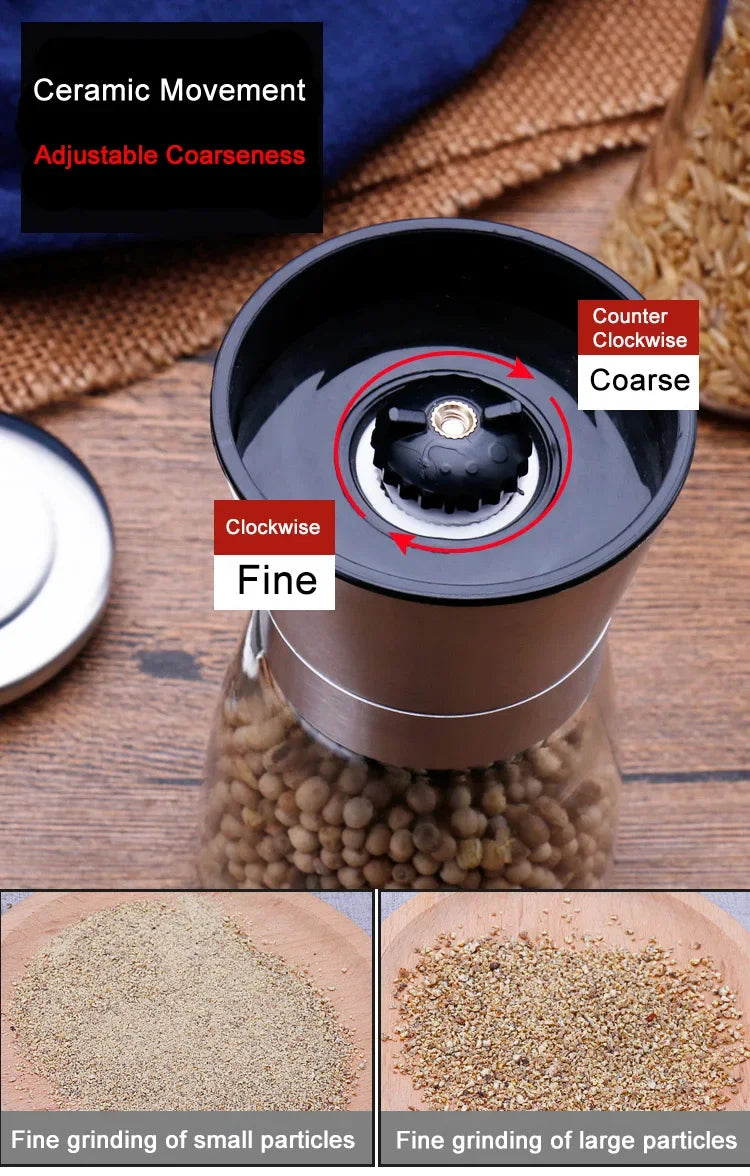 180/200ML Pepper Grinder Stainless Steel Glass Spice Bottle