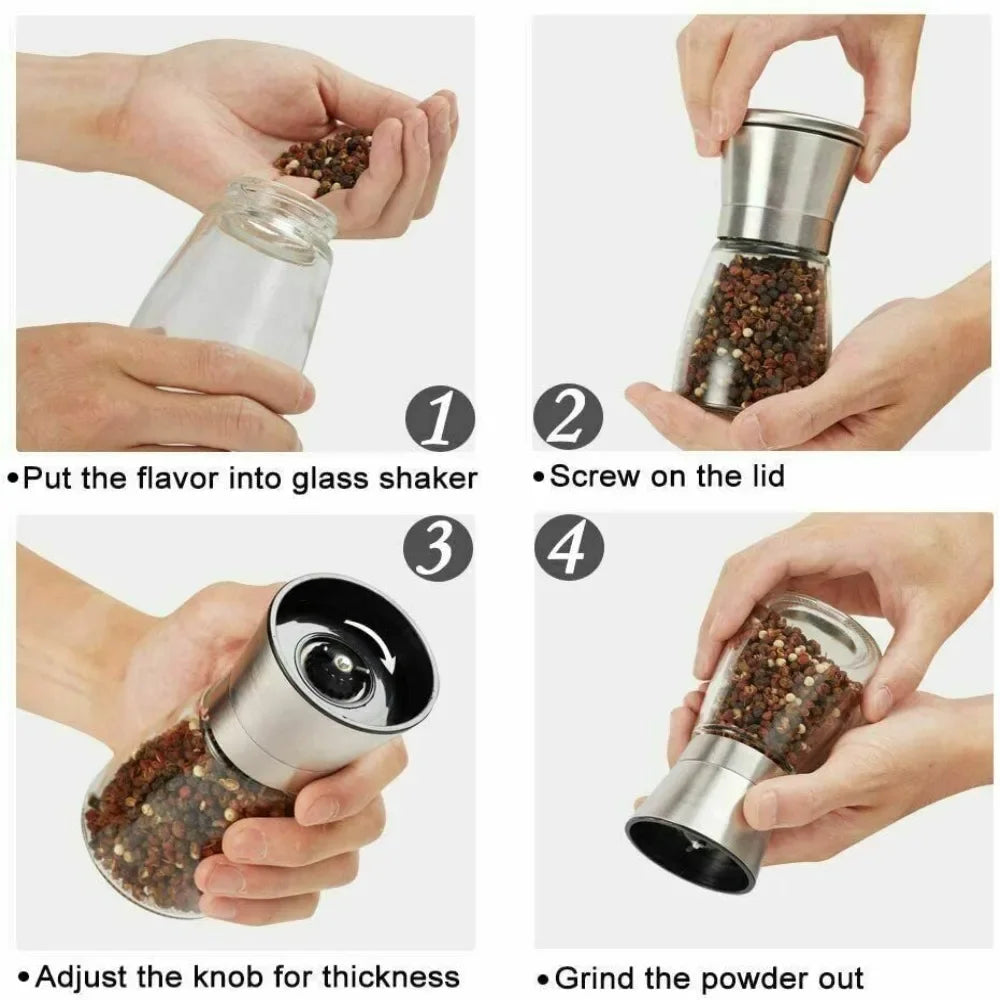 180/200ML Pepper Grinder Stainless Steel Glass Spice Bottle