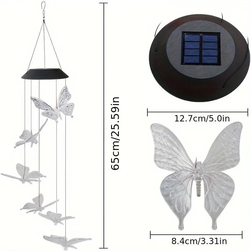 Solar-Powered LED Butterfly Wind Chimes