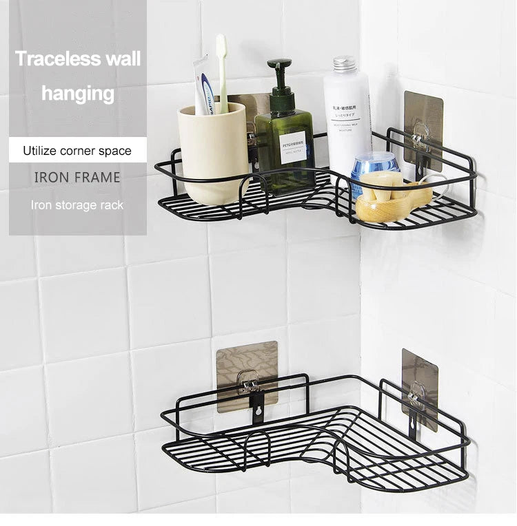 Iron Triangle Corner Rack – Durable Kitchen & Bathroom Storage