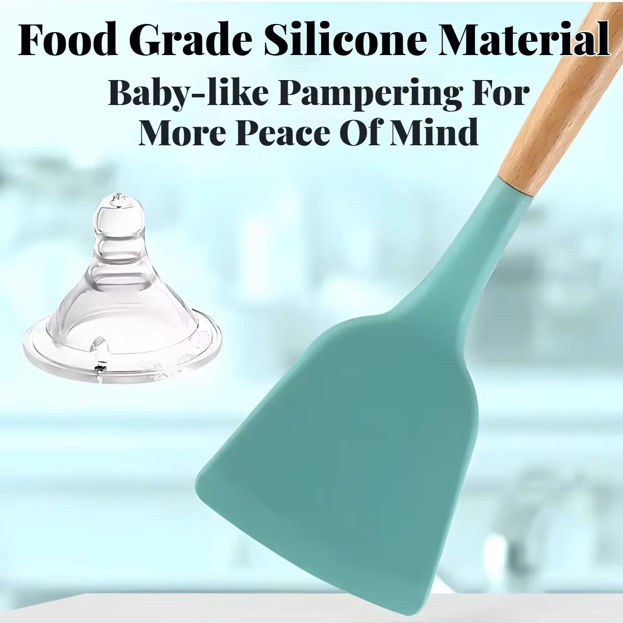 12Pcs Wooden Handle Silicone Kitchen Utensils Set