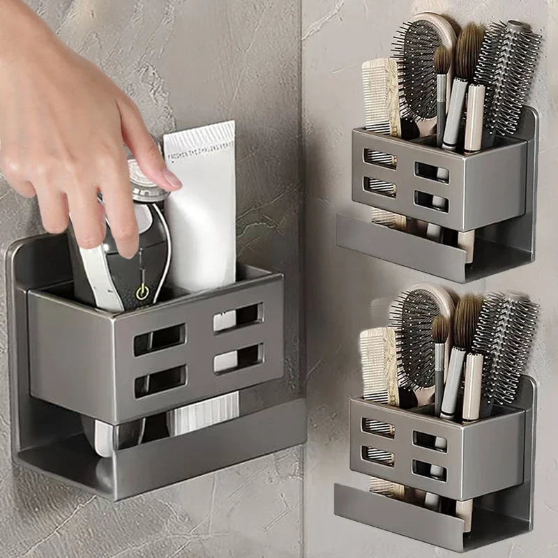 Hole-Free Wall-Mounted Bathroom Storage Rack