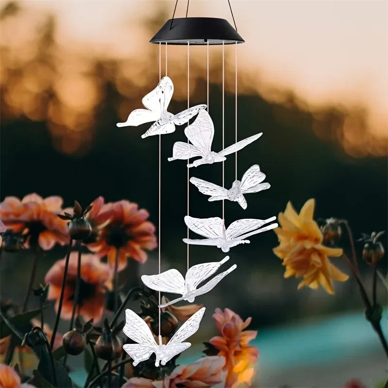 Solar-Powered LED Butterfly Wind Chimes