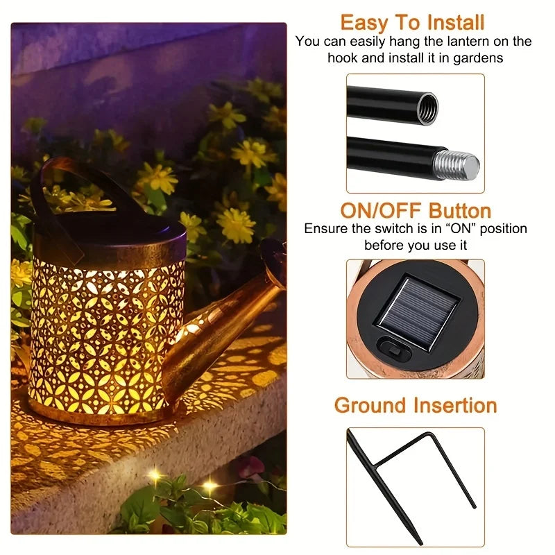 Retro Metal Solar Lantern & Watering Can Light