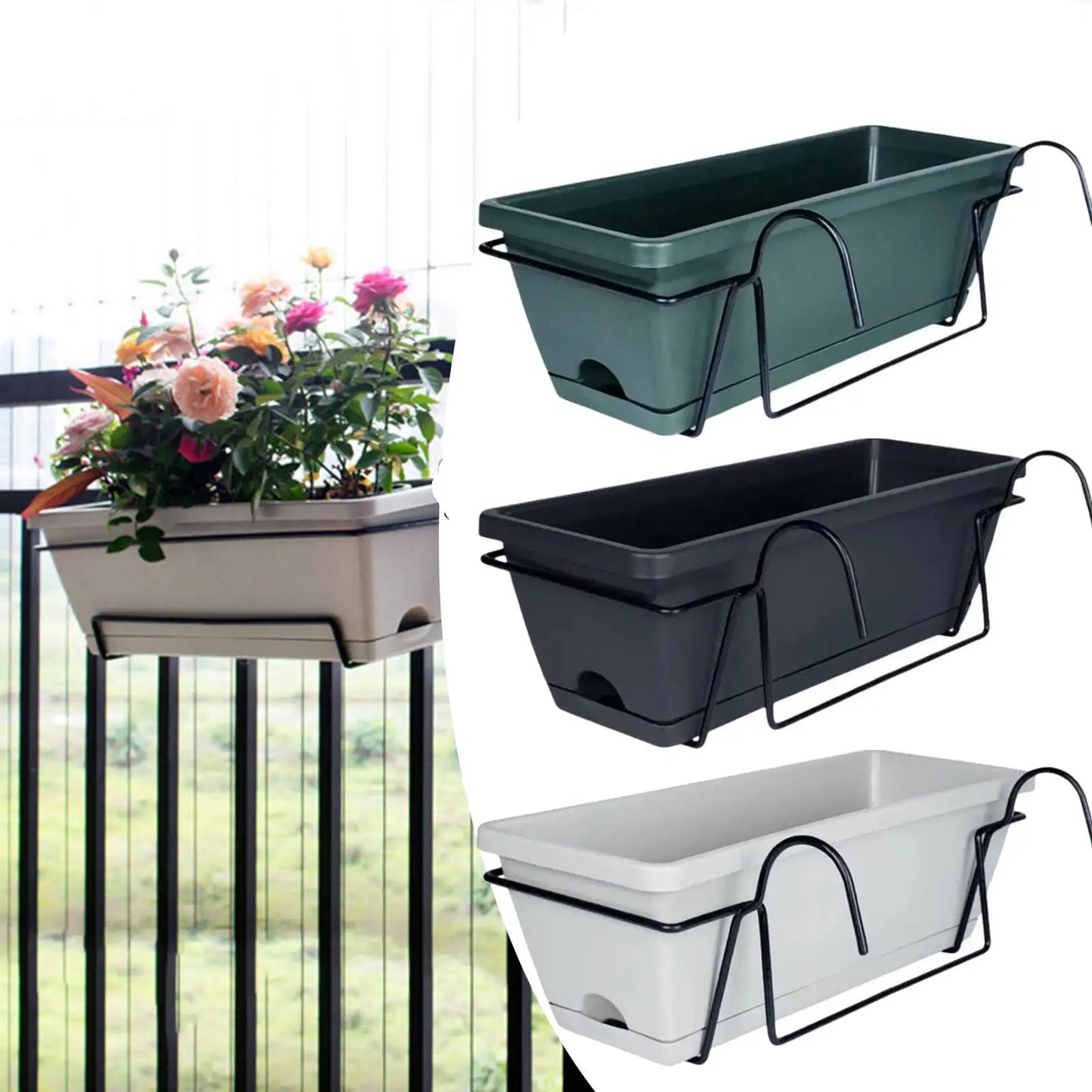 Railing & Window Box Flower Pot for Garden & Yard