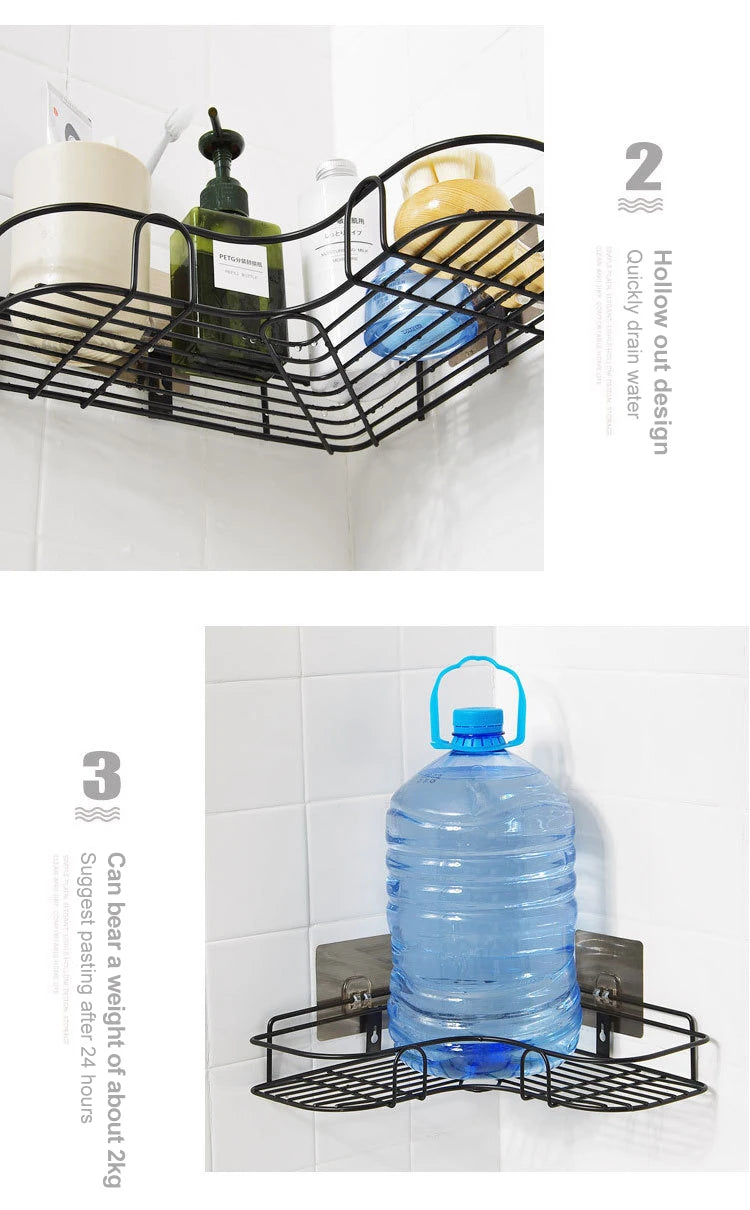 Iron Triangle Corner Rack – Durable Kitchen & Bathroom Storage