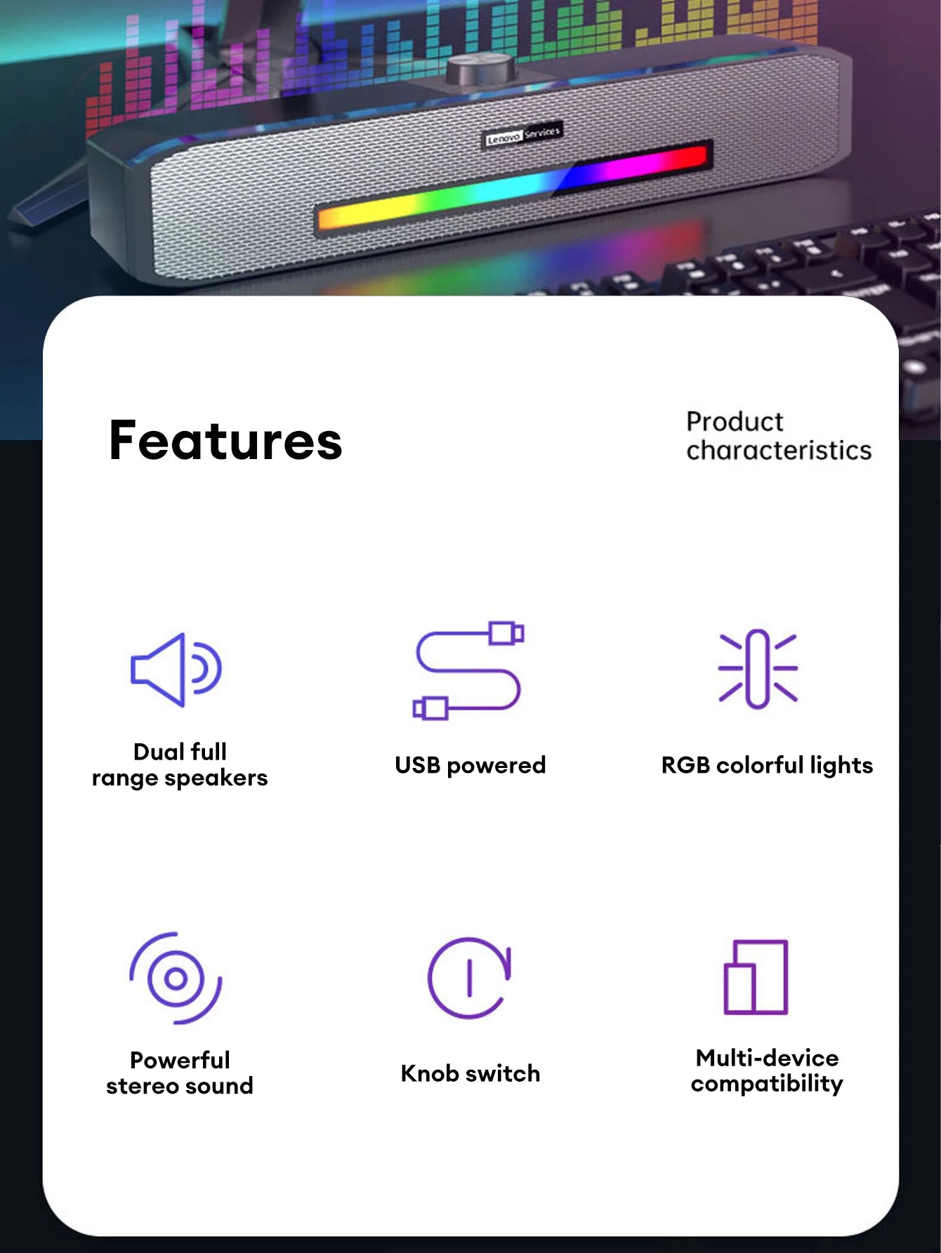 Lenovo Wired & Bluetooth 5.0 Soundbar with Subwoofer