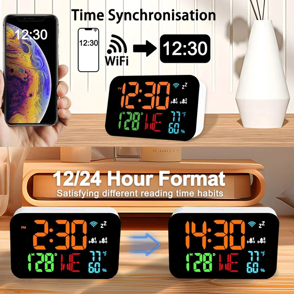 WiFi LED Desktop Clock with Thermometer & Hygrometer